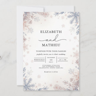 Frosty Azure Floral Winter Wedding Kaart