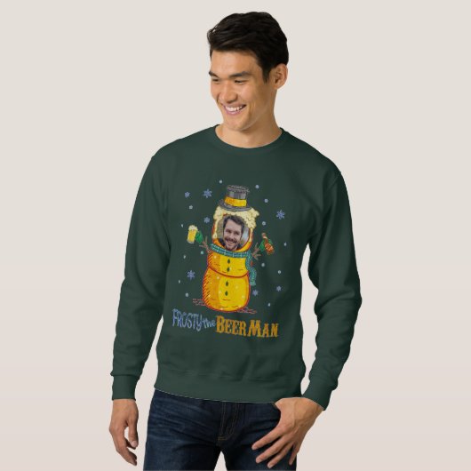 Frosty Beer Man Custom Photo Funny Ugly Kerstmis Trui (Voorkant volledig)