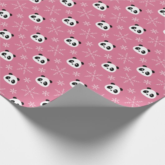 Frosty Berry Pink - Schattigee panda's met sneeuwv Cadeaupapier (Hoek)