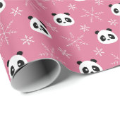 Frosty Berry Pink - Schattigee panda's met sneeuwv Cadeaupapier (Rol Hoek)