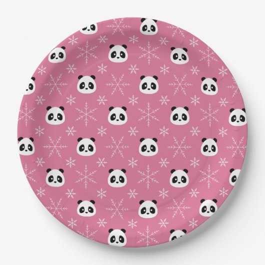 Frosty Berry Pink - Schattigee panda's met sneeuwv Papieren Bordje (Voorkant)