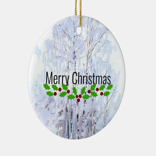 Frosty Birch Trees, kerstgroeten Keramisch Ornament (Rechts)