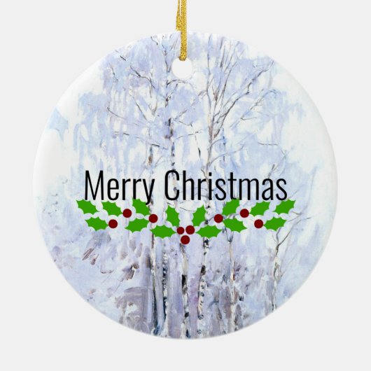 Frosty Birch Trees, kerstgroeten Keramisch Ornament (Achterkant)