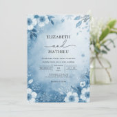 Frosty Blue Bloom Wedding Kaart (Staand voorkant)