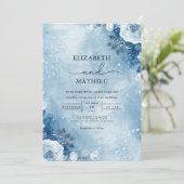 Frosty Blue Bloom Winter Wedding Kaart (Staand voorkant)