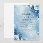 Frosty Blue Bloom Winter Wedding Kaart (Voorkant / Achterkant)