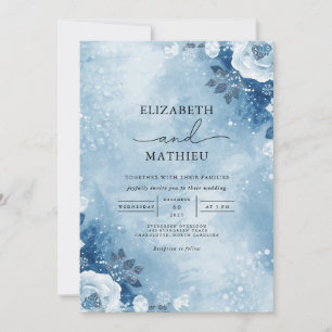 Frosty Blue Bloom Winter Wedding Kaart