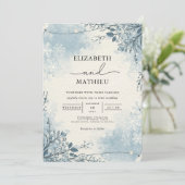 Frosty Blue Botanical Winter Wedding Kaart (Staand voorkant)
