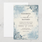 Frosty Blue Botanical Winter Wedding Kaart (Voorkant / Achterkant)