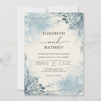 Frosty Blue Botanical Winter Wedding Kaart