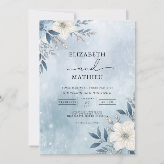 Frosty Blue Branch Bloom Wedding Kaart (Voorkant)