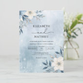 Frosty Blue Branch Bloom Wedding Kaart (Staand voorkant)