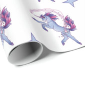 Frosty blue dansende eenhoorn cadeaupapier (Rol Hoek)