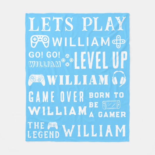 Frosty Blue Gamer Videospel Persoonlijk voor Kinde Fleece Deken (Voorkant)