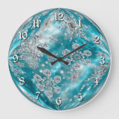 Frosty Blue Snowflake Bubble Wall klok (Voorkant)