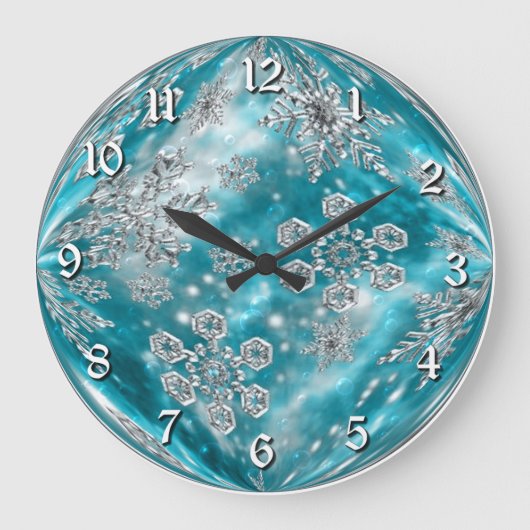 Frosty Blue Snowflake Bubble Wall klok (Voorkant)