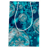 Frosty Blue Snowflake Bubbles Holiday Gift Bag Medium Cadeauzakje (Achterkant)