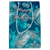 Frosty Blue Snowflake Bubbles Holiday Medium Cadeauzakje (Voorkant)