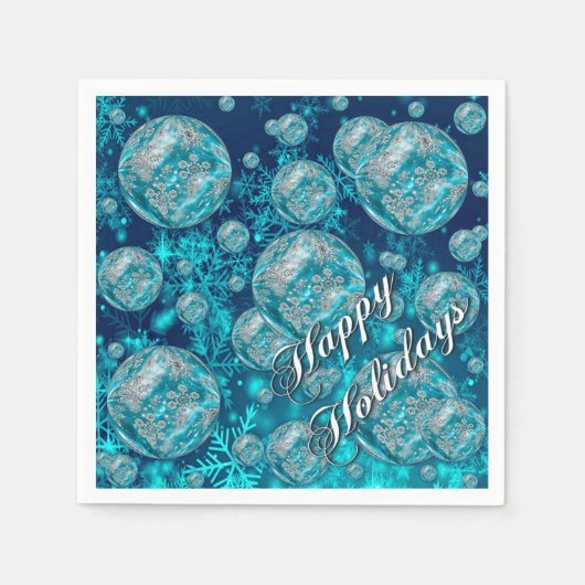 Frosty Blue Snowflake Bubbles Holiday Napkins Servetten (Voorkant)