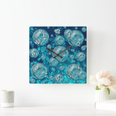 Frosty Blue Snowflake Bubbles Square Wall klok (Huis)