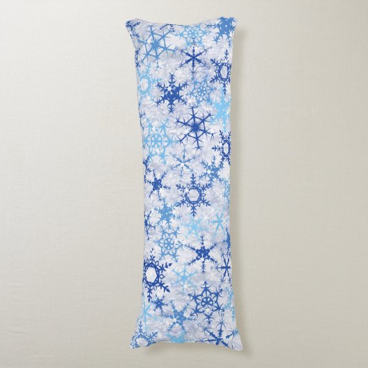 Frosty Blue Snowflakes Lichaamskussen (Voorkant Verticaal)