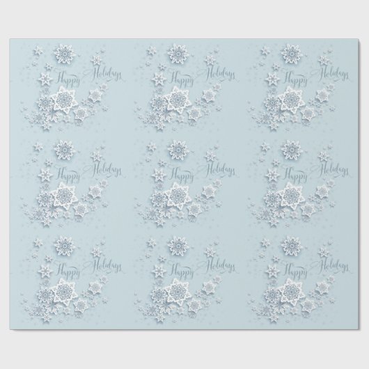 Frosty Blue Snowflakes Prettige feestdagen Cadeaupapier (Vlak)