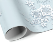 Frosty Blue Snowflakes Prettige feestdagen Cadeaupapier (Rol Hoek)