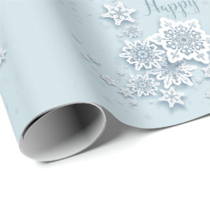 Frosty Blue Snowflakes Prettige feestdagen Cadeaupapier