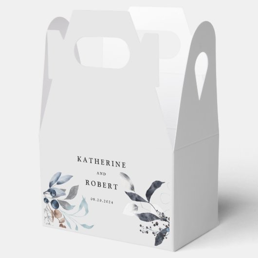 Frosty Blue Winter Bloemen Monogram Bruiloft Bedankdoosjes (Geopend)