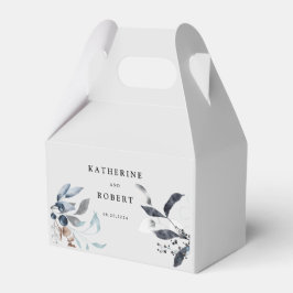 Frosty Blue Winter Bloemen Monogram Bruiloft Bedankdoosjes