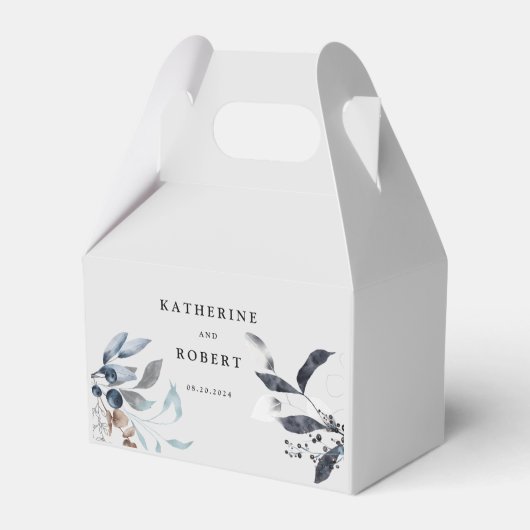 Frosty Blue Winter Bloemen Monogram Bruiloft Bedankdoosjes (Voorkant Zijde)