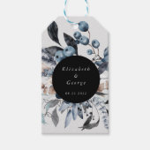 Frosty Blue Winter Bloemen Monogram Bruiloft Cadeaulabel (Voorkant)