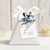 Frosty Blue Winter Bloemen Monogram Bruiloft Cadeaulabel