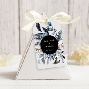 Frosty Blue Winter Bloemen Monogram Bruiloft Cadeaulabel