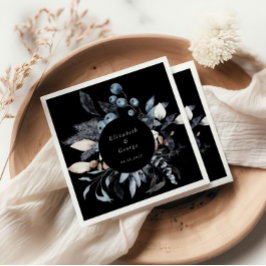 Frosty Blue Winter Bloemen Monogram Bruiloft Servet