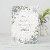Frosty Blue Winter Botanical Floral Wedding Kaart (Staand voorkant)