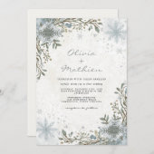Frosty Blue Winter Botanical Floral Wedding Kaart (Voorkant / Achterkant)