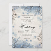 Frosty Blue Winter Branch Wedding Kaart (Voorkant)