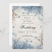 Frosty Blue Winter Branch Wedding Kaart (Voorkant / Achterkant)