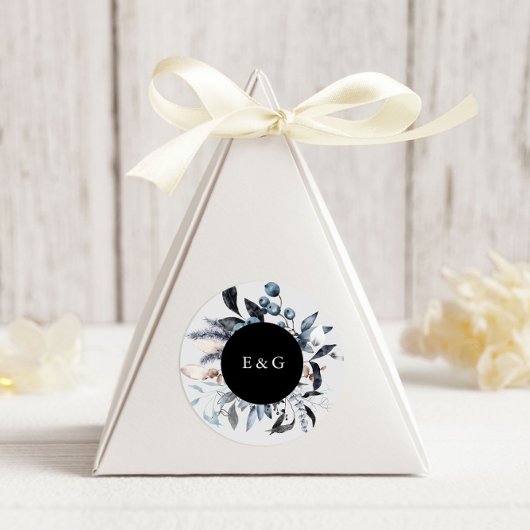 Frosty Blue Winter Floral Wedding Ronde Sticker