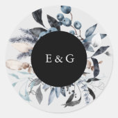 Frosty Blue Winter Floral Wedding Ronde Sticker (Voorkant)