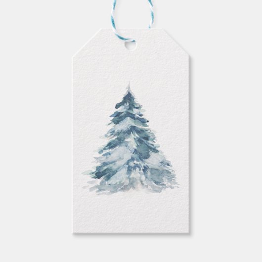 Frosty Blue Winter Kerstboom Cadeaulabel (Voorkant)