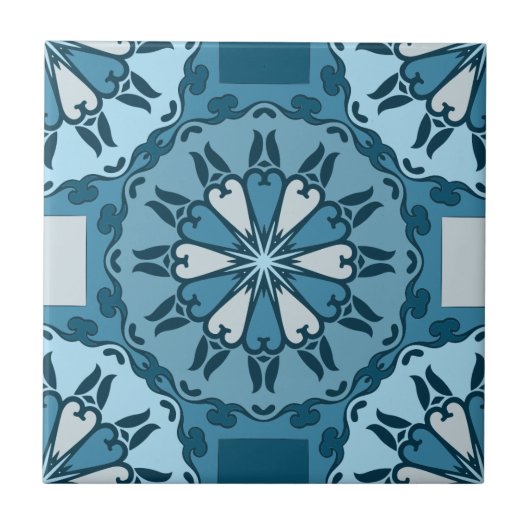 Frosty Blue Winter Mosaic Kaleidoscope Pattern Tegeltje (Voorkant)