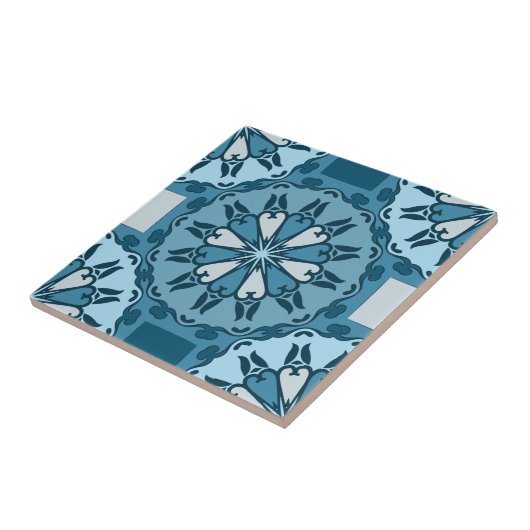 Frosty Blue Winter Mosaic Kaleidoscope Pattern Tegeltje (Zijkant)