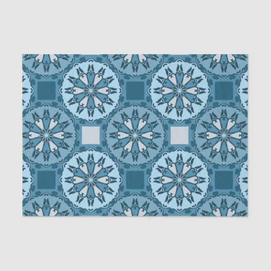 Frosty Blue Winter Mosaic Kaleidoscope Pattern Tissuepapier (Voorkant)