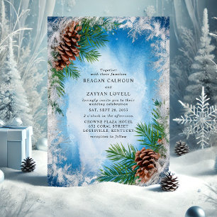 Frosty Blue Winter Pinecone Wedding Kaart