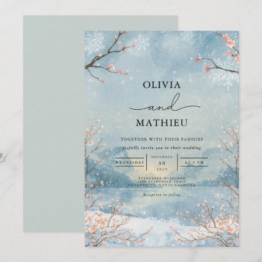 Frosty Branch Botanical Wedding Kaart (Voorkant / Achterkant)