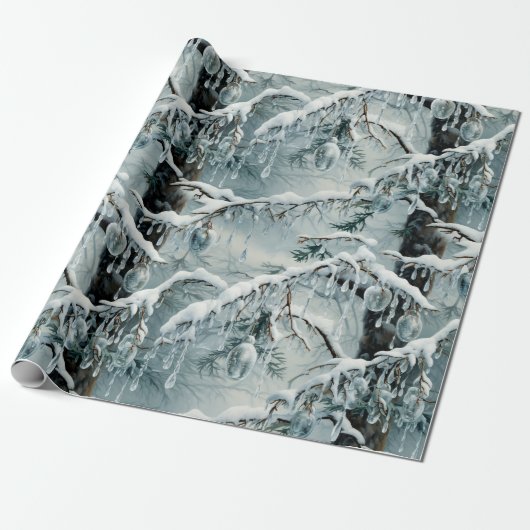 Frosty Christmas Forest Cadeaupapier (Uitgerold)