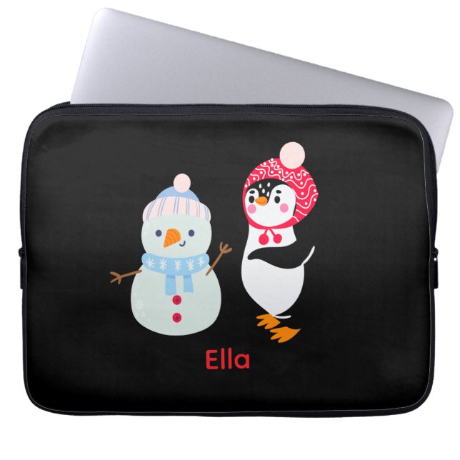 Frosty de Sneeuwman en Pinguïn Laptop Sleeve (Voorkant)