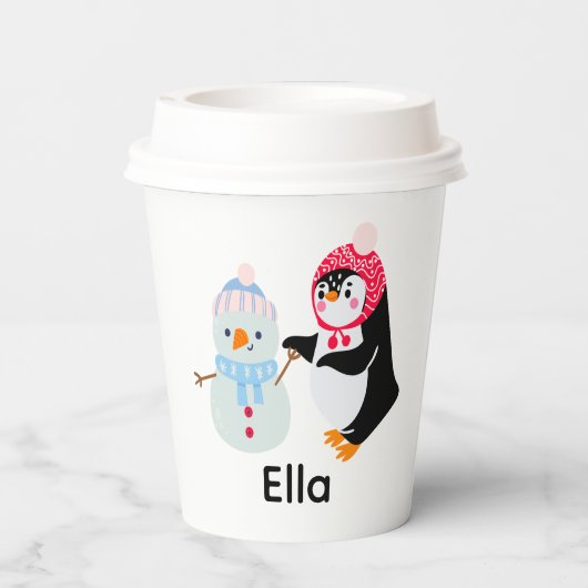 Frosty de Sneeuwman en Pinguïn Papieren Bekers (Achterkant)